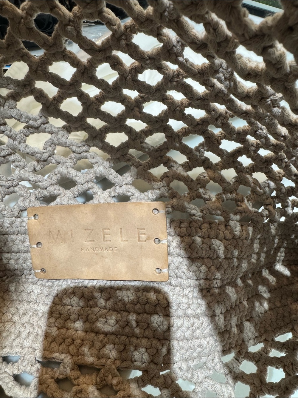 Neutral Beige Crochet Tote with Round Handles - Picture 4 of 4